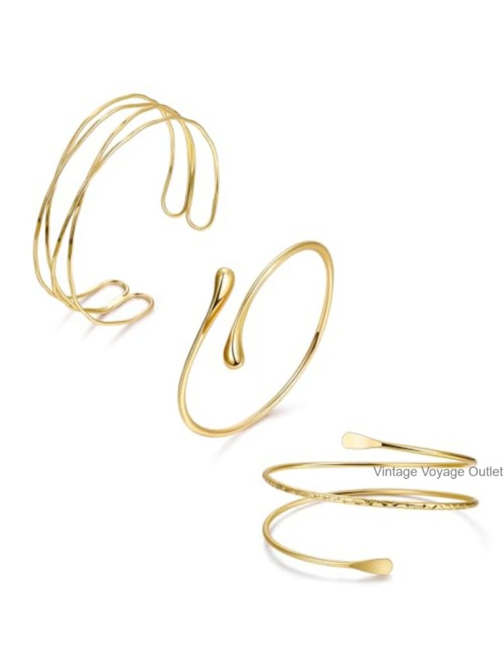 3Pc Copper Arm Cuff Set Adjustable Open Bracelet Women Jewelry Gift